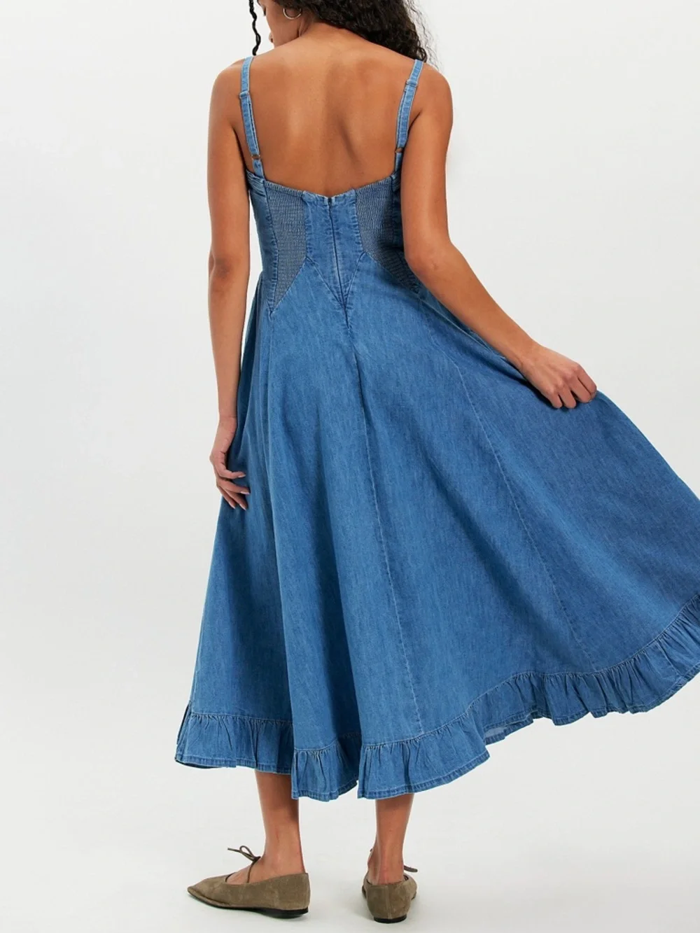 Free People Another Season Denim Midi Dress - Boardwalk Blue - Womens Small - Picture 2 of 9